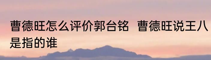曹德旺怎么评价郭台铭  曹德旺说王八是指的谁