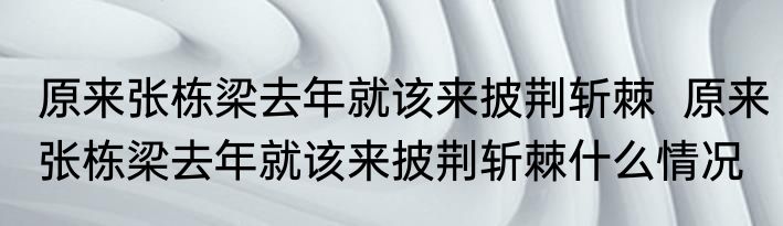 原来张栋梁去年就该来披荆斩棘  原来张栋梁去年就该来披荆斩棘什么情况