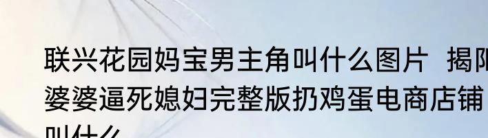 联兴花园妈宝男主角叫什么图片  揭阳婆婆逼死媳妇完整版扔鸡蛋电商店铺叫什么