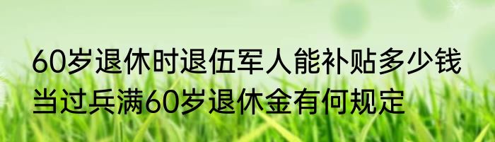 60岁退休时退伍军人能补贴多少钱  当过兵满60岁退休金有何规定