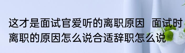 这才是面试官爱听的离职原因  面试时离职的原因怎么说合适辞职怎么说