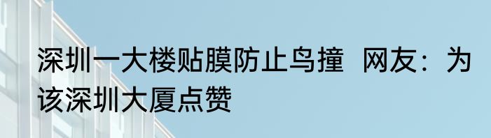 深圳一大楼贴膜防止鸟撞  网友：为该深圳大厦点赞