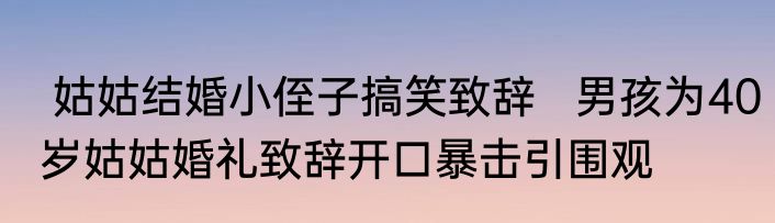 姑姑结婚小侄子搞笑致辞   男孩为40岁姑姑婚礼致辞开口暴击引围观
