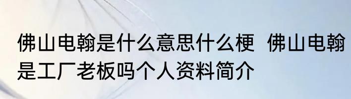 佛山电翰是什么意思什么梗  佛山电翰是工厂老板吗个人资料简介