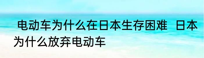  电动车为什么在日本生存困难  日本为什么放弃电动车