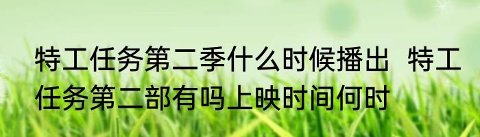 特工任务第二季什么时候播出  特工任务第二部有吗上映时间何时