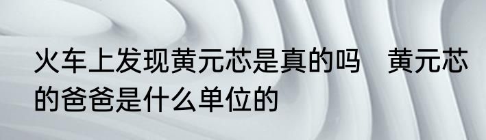 火车上发现黄元芯是真的吗   黄元芯的爸爸是什么单位的