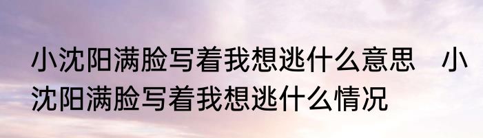 小沈阳满脸写着我想逃什么意思   小沈阳满脸写着我想逃什么情况
