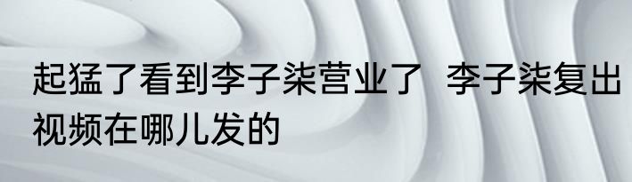 起猛了看到李子柒营业了  李子柒复出视频在哪儿发的