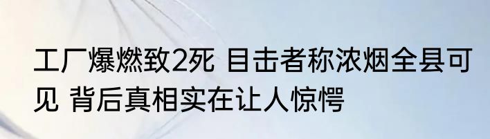工厂爆燃致2死 目击者称浓烟全县可见 背后真相实在让人惊愕
