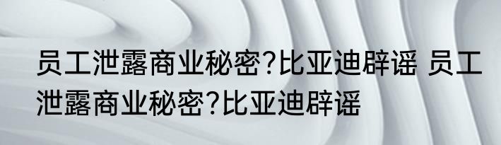 员工泄露商业秘密?比亚迪辟谣 员工泄露商业秘密?比亚迪辟谣