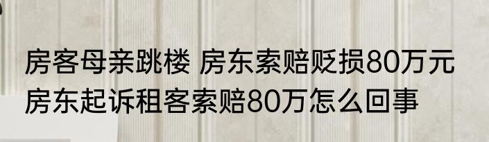 房客母亲跳楼 房东索赔贬损80万元   房东起诉租客索赔80万怎么回事