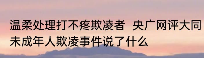 温柔处理打不疼欺凌者  央广网评大同未成年人欺凌事件说了什么