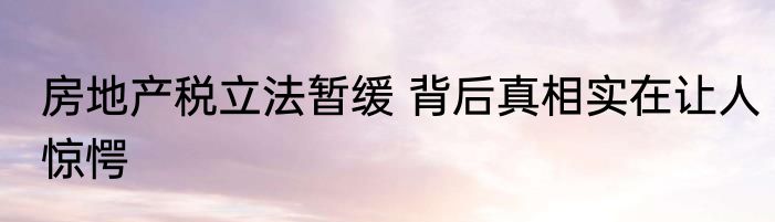 房地产税立法暂缓 背后真相实在让人惊愕