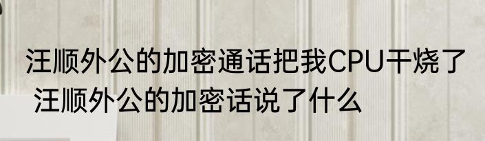 汪顺外公的加密通话把我CPU干烧了  汪顺外公的加密话说了什么