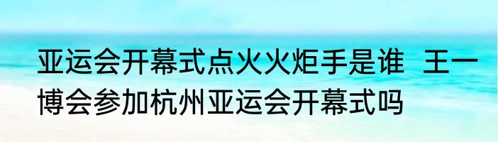 亚运会开幕式点火火炬手是谁  王一博会参加杭州亚运会开幕式吗