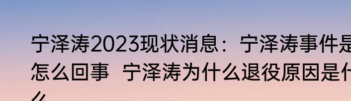 宁泽涛2023现状消息：宁泽涛事件是怎么回事  宁泽涛为什么退役原因是什么