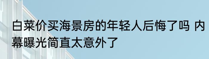 白菜价买海景房的年轻人后悔了吗 内幕曝光简直太意外了