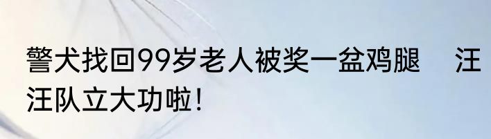 警犬找回99岁老人被奖一盆鸡腿    汪汪队立大功啦！