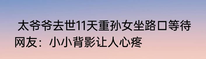  太爷爷去世11天重孙女坐路口等待  网友：小小背影让人心疼