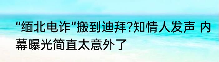 “缅北电诈”搬到迪拜?知情人发声 内幕曝光简直太意外了