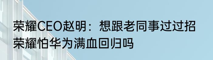 荣耀CEO赵明：想跟老同事过过招   荣耀怕华为满血回归吗