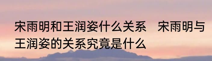 宋雨明和王润姿什么关系   宋雨明与王润姿的关系究竟是什么