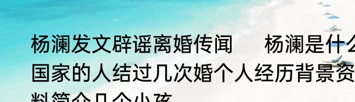 杨澜发文辟谣离婚传闻     杨澜是什么国家的人结过几次婚个人经历背景资料简介几个小孩