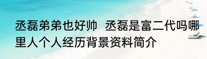 丞磊弟弟也好帅  丞磊是富二代吗哪里人个人经历背景资料简介
