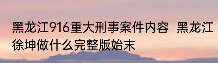 黑龙江916重大刑事案件内容  黑龙江徐坤做什么完整版始末