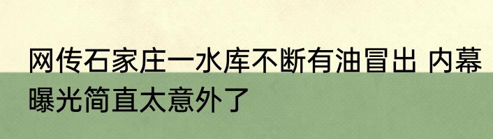 网传石家庄一水库不断有油冒出 内幕曝光简直太意外了
