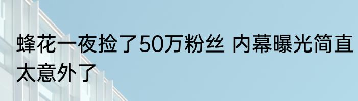 蜂花一夜捡了50万粉丝 内幕曝光简直太意外了
