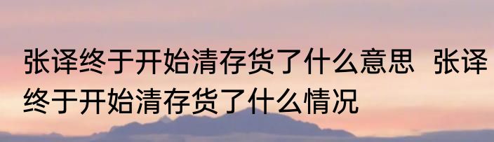 张译终于开始清存货了什么意思  张译终于开始清存货了什么情况