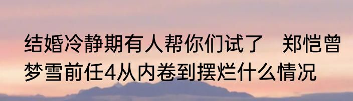 结婚冷静期有人帮你们试了   郑恺曾梦雪前任4从内卷到摆烂什么情况