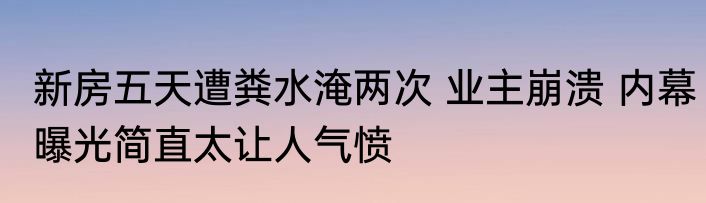 新房五天遭粪水淹两次 业主崩溃 内幕曝光简直太让人气愤