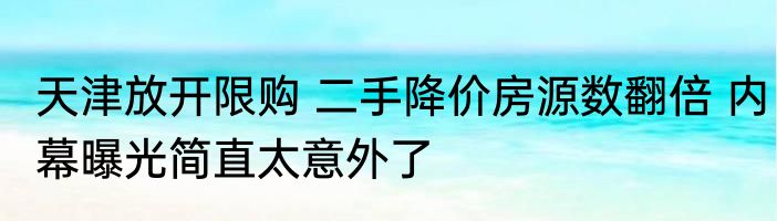 天津放开限购 二手降价房源数翻倍 内幕曝光简直太意外了