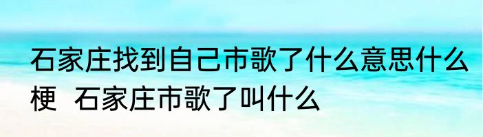 石家庄找到自己市歌了什么意思什么梗  石家庄市歌了叫什么