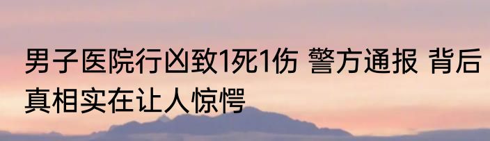 男子医院行凶致1死1伤 警方通报 背后真相实在让人惊愕