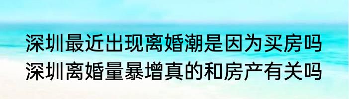 深圳最近出现离婚潮是因为买房吗  深圳离婚量暴增真的和房产有关吗