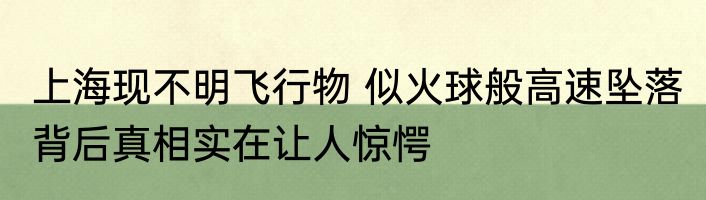 上海现不明飞行物 似火球般高速坠落 背后真相实在让人惊愕