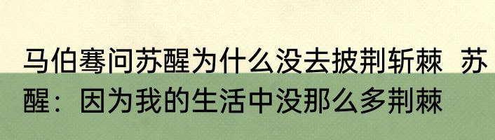 马伯骞问苏醒为什么没去披荆斩棘  苏醒：因为我的生活中没那么多荆棘