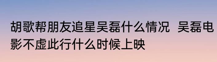 胡歌帮朋友追星吴磊什么情况  吴磊电影不虚此行什么时候上映