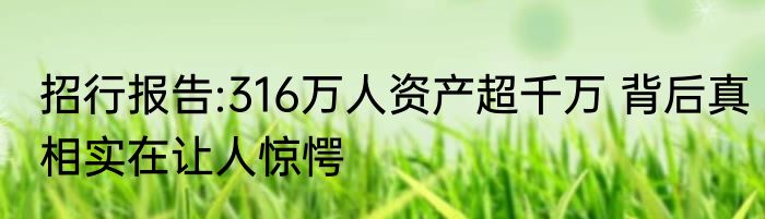 招行报告:316万人资产超千万 背后真相实在让人惊愕