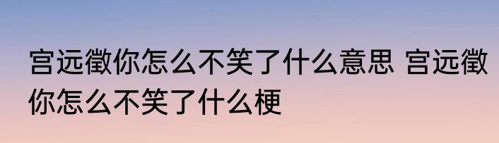 宫远徵你怎么不笑了什么意思 宫远徵你怎么不笑了什么梗