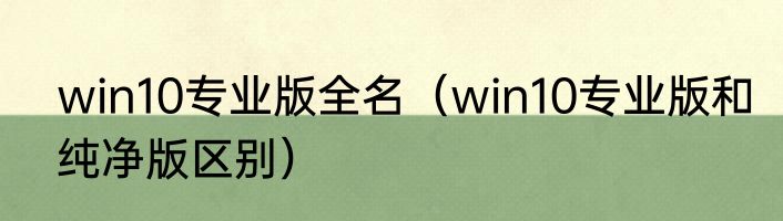 win10专业版全名（win10专业版和纯净版区别）