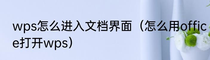 wps怎么进入文档界面（怎么用office打开wps）