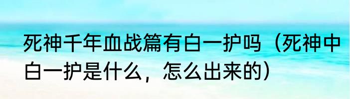 死神千年血战篇有白一护吗（死神中白一护是什么，怎么出来的）