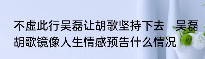 不虚此行吴磊让胡歌坚持下去   吴磊胡歌镜像人生情感预告什么情况