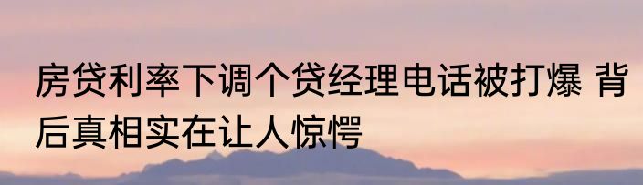 房贷利率下调个贷经理电话被打爆 背后真相实在让人惊愕