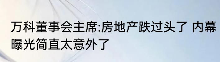 万科董事会主席:房地产跌过头了 内幕曝光简直太意外了